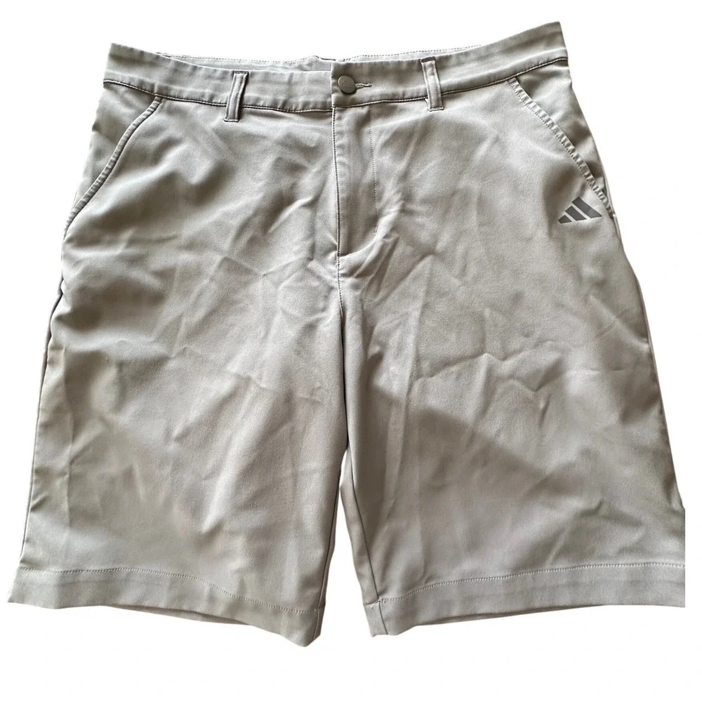 Adidas Mens Golf Shorts Light Grey Flat Front Performance Stretch Size 32
